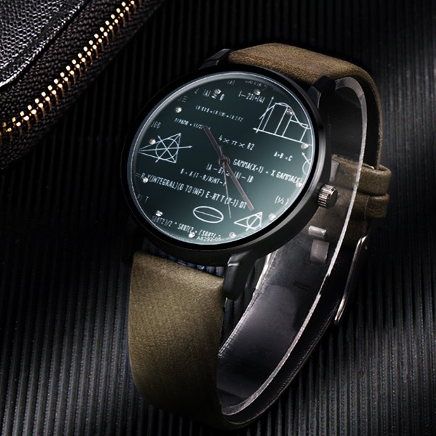 Miler Mens watch leather quartz Mathe matical formula prints wrist watch men causal relogio masculino erkek kol saati