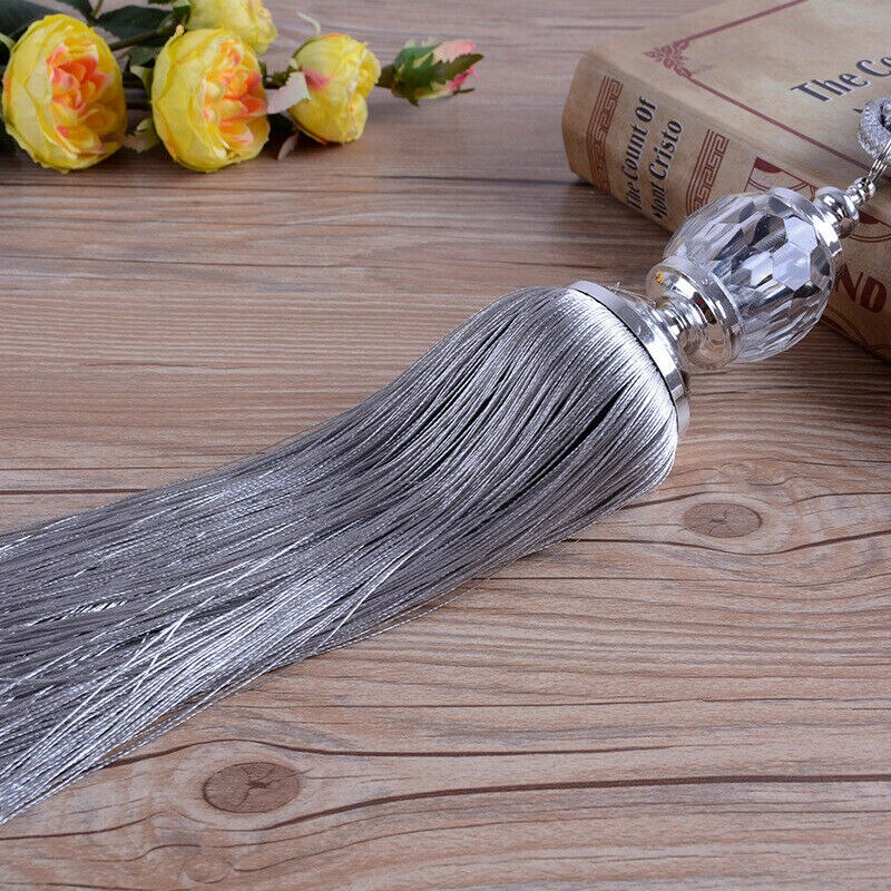 Rideaux à crochets en corde avec pompons | 2 pièces, ceintures suspendues, cordes, décoration en boules de cristal, fournitures pour rideaux de fenêtre