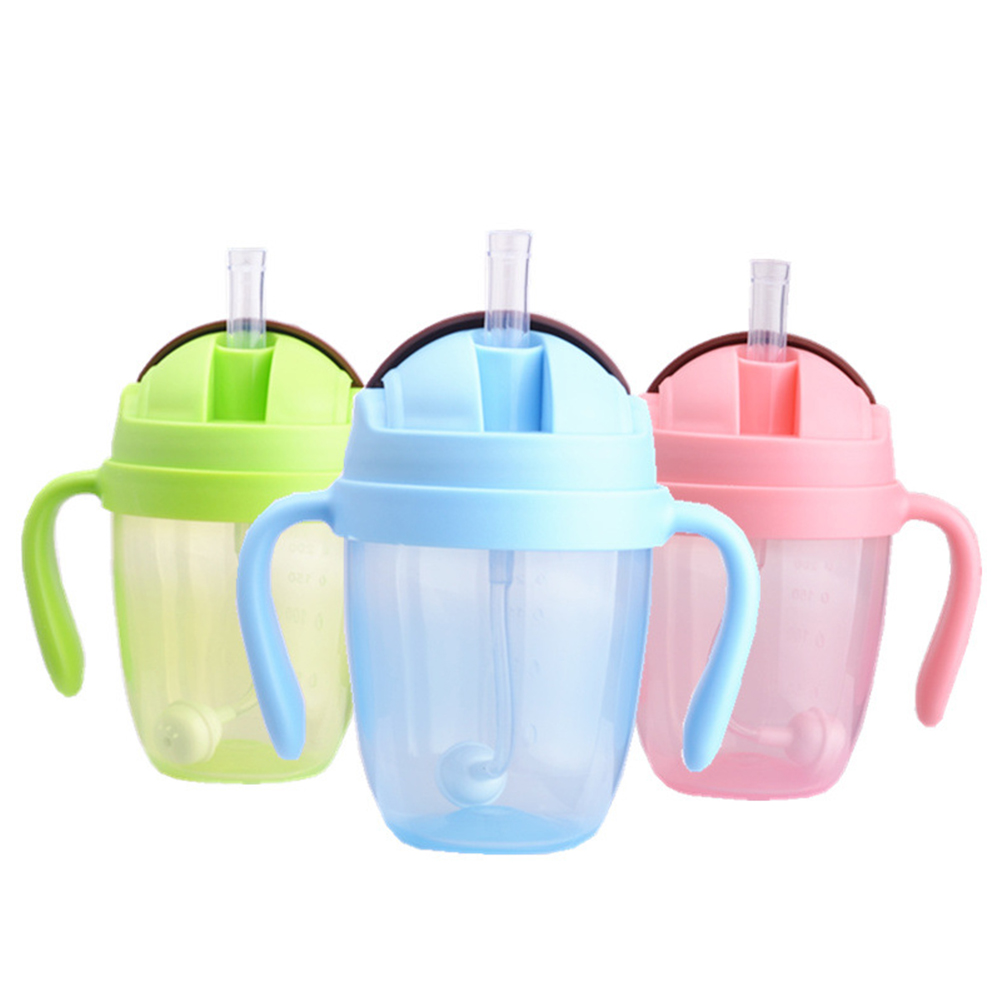 300ml pp træning suge halm bred mund fodring flaske kopper lækagesikre giftfri mælk bærbare vand babyer med håndtag