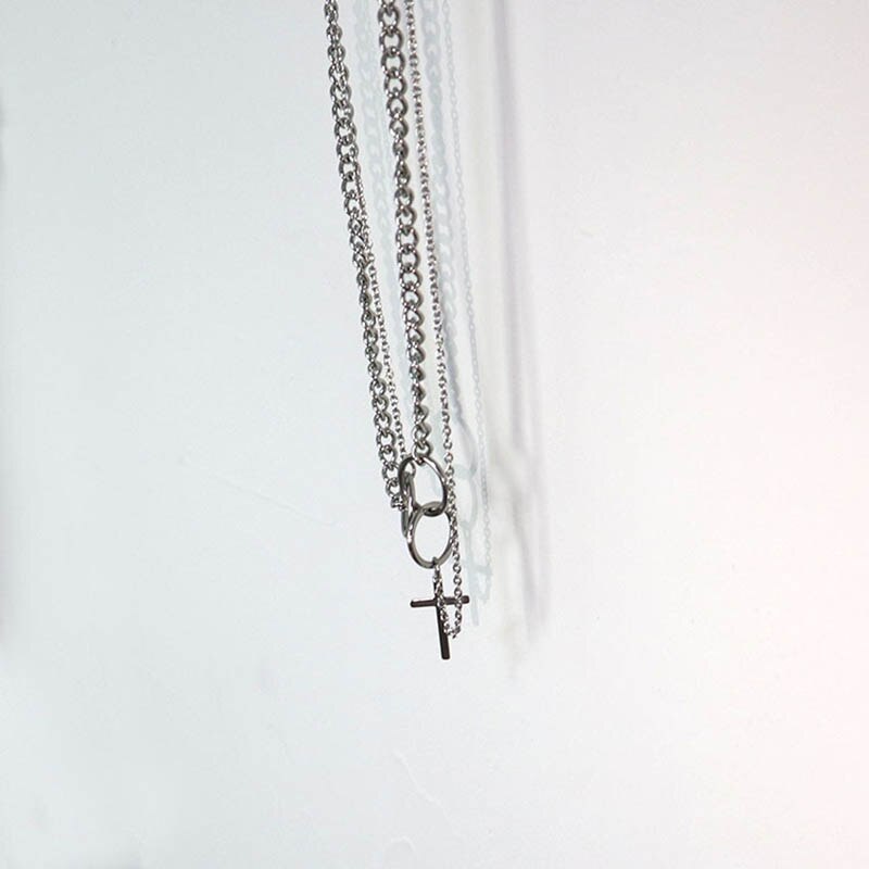 Ketting Heren Gelaagde Roestvrij Stalen Ketting Cirkel Cross Hanger Meerdere Verklaring Kettingen Staal Mannelijke Accessoires Hip Hop