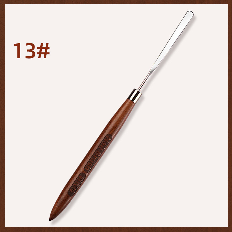 Pincel redondo con mango de madera para decoración de uñas, espátula Triangular, línea de pintura de dibujo, herramientas de manicura de Metal redondas y planas: Negro