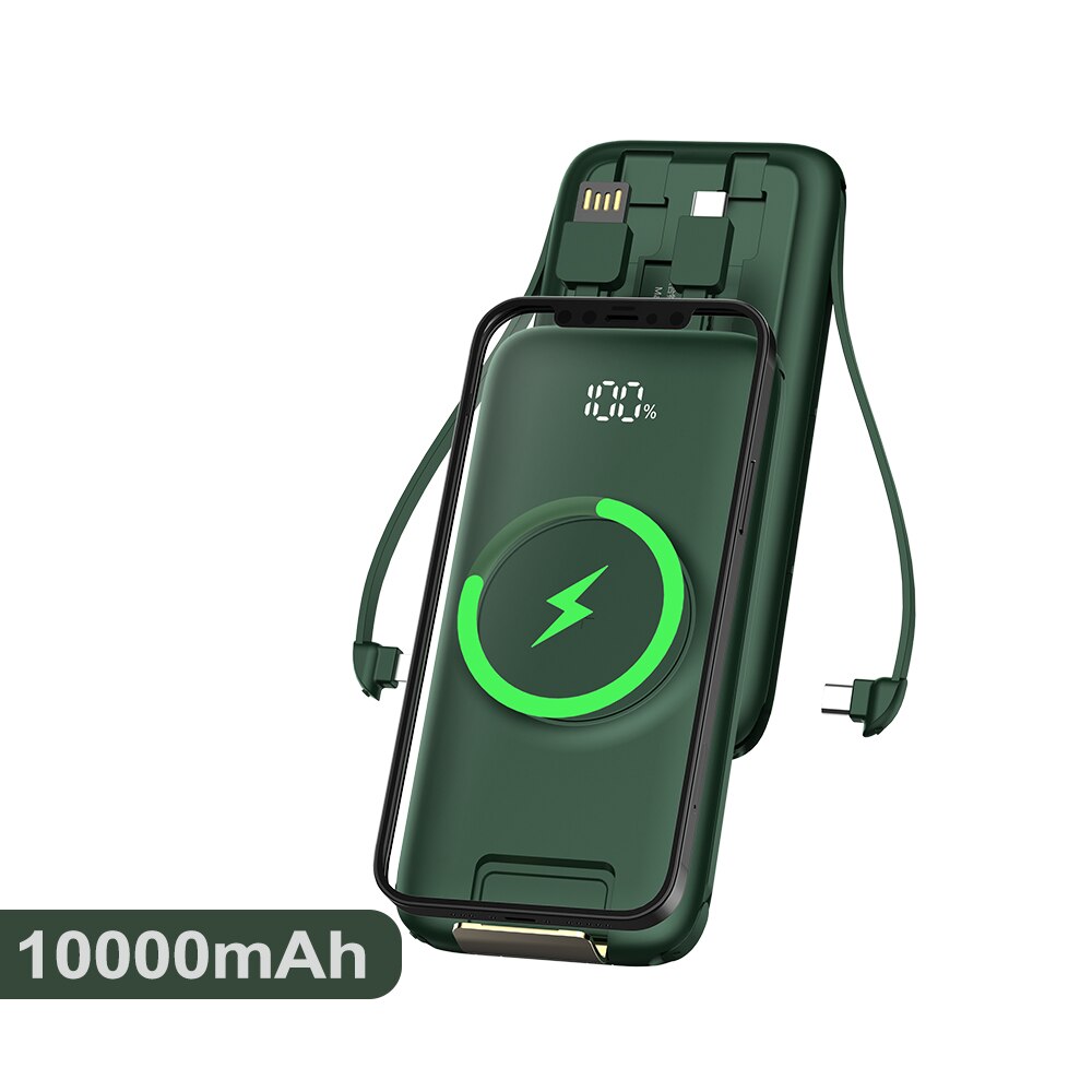 22.5W Wired Super Fast Charger 10000/20000mAh Power Bank PD+15W Wireless Charger for iPhone Samsung Xiaomi QC3.0 Quick charger: 10000mAh Green