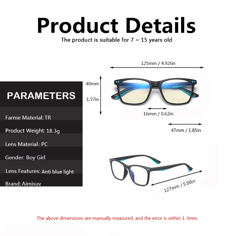 Aimisuv blått lys briller låve gutt jenter firkantet blokkerende datamaskin klare gjennomsiktige briller optisk  tr90 ramme  uv400