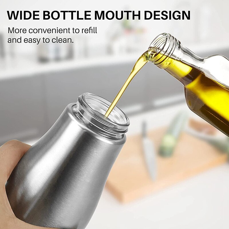 2Pcs Olive Oil Bottle Dispenser Set, Oil Dispenser Cruet Set, Stainless Steel Olive Oil Dispenser Glass Bottle