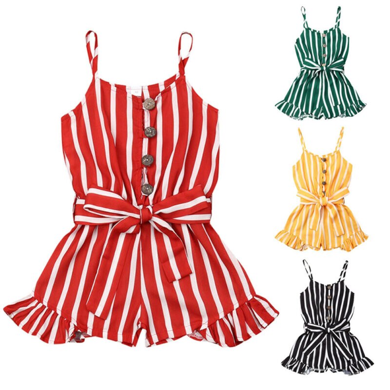 3-8 år smålåve låve baby jente klær ermeløs stripe romper jumpsuit sommerantrekk lekedress