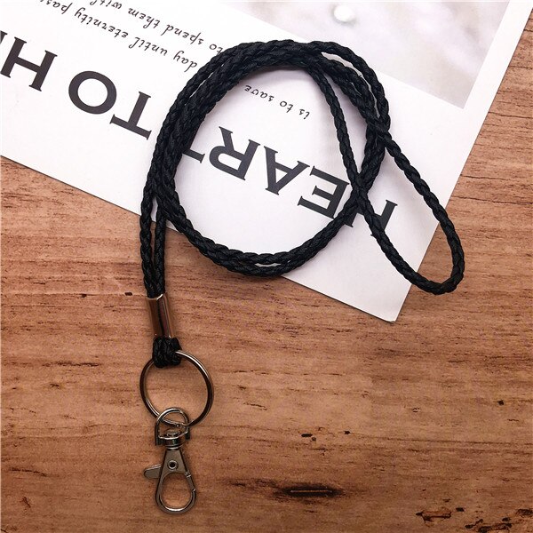 10pcs/lot Neck Lanyard Braided Necklace String Strap for Student Staff Work Card Holder USB Holder ID Pass Card Badge Holder: black 06 10pcs
