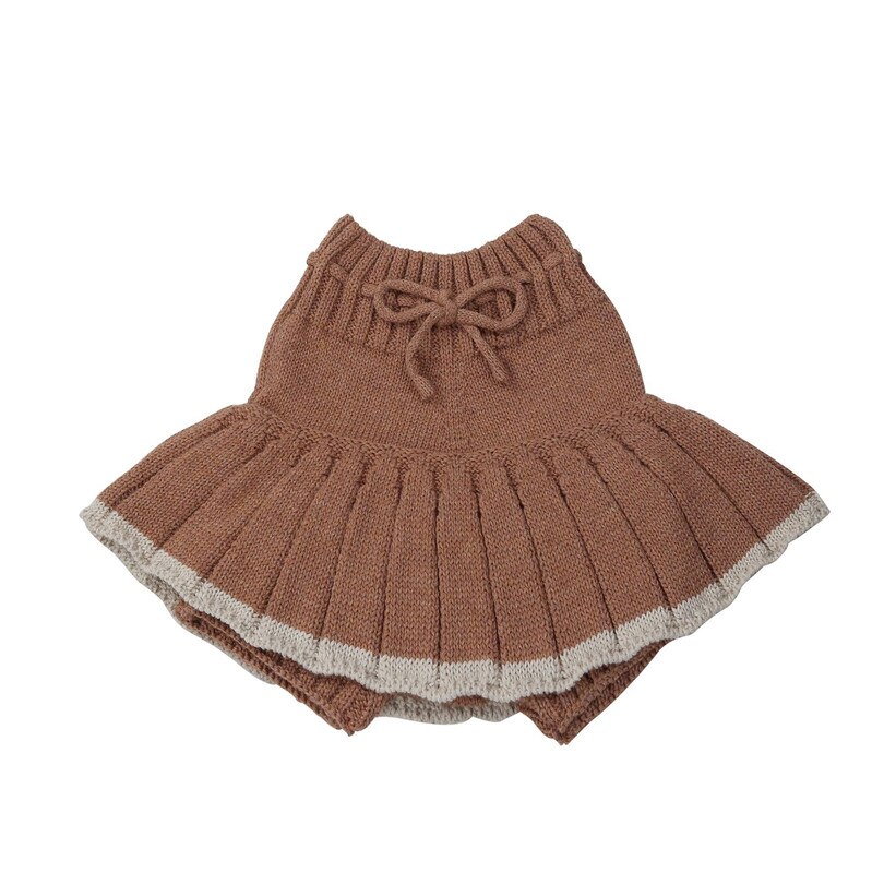 Baby Meisjes Rok Gebreide Babykleertjes Herfst Winter Ruffle Tulle Peuter Rok Met Shorts Katoen Kinderen Rokken Voor Meisje 1-5Y: Bruin / 3T