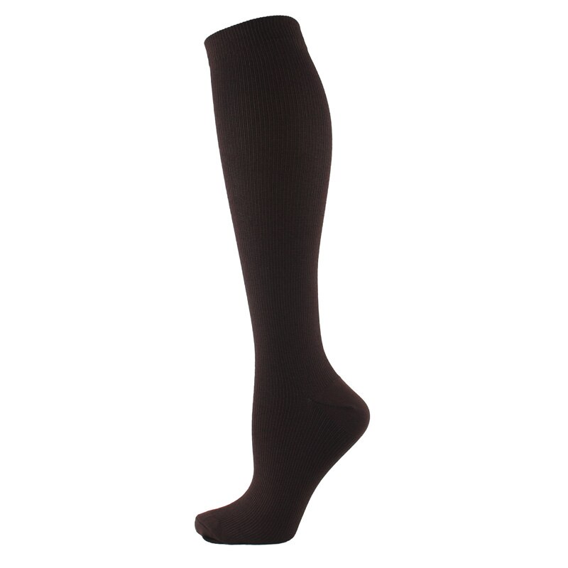 Medias de compresión para hombre y mujer, calcetines adelgazantes para la circulación sanguínea, antifatiga, cómodos, de viaje, Color sólido: Castaño / women