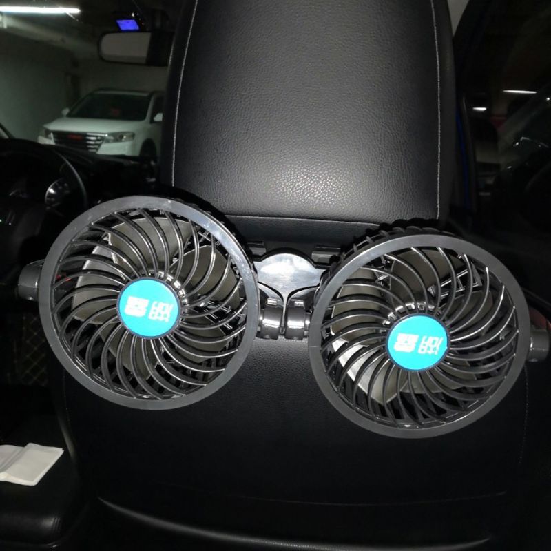 Ventilador de refrigeración de aire para coche, reposacabezas eléctrico de 12V, rotación de 360 grados, cabezal Dual, velocidad ajustable, para asiento trasero