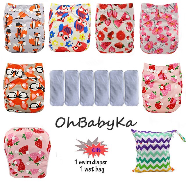 Ohbabyka Baby Cloth Diaper Couche Lavable Training Pants 6pcs Reusable Pocket Diaper Cover+6pcs Bamboo Insert Baby Nappies: 85