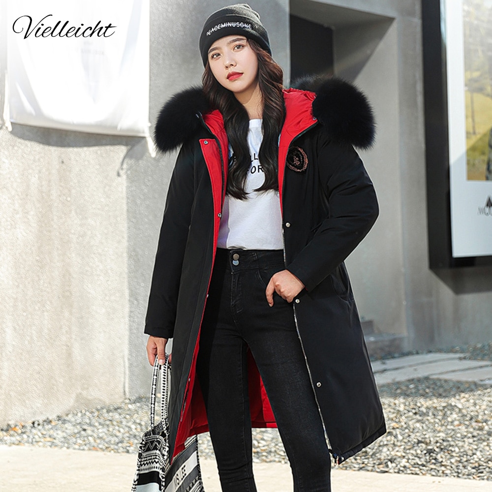Vielleicht Bont Capuchon Jassen Parka Beide Zijden Dragen Winter Jas Vrouwen Lange Warme Dikke Slim Parka Winter Jas Vrouwelijke Jas
