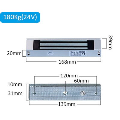 Cerradura magnética eléctrica para puerta de Control de acceso, cerrojo electromagnético de 280KG, 500 libras, 350KG, 800 libras, CC de 12V/24V: 180Kg-24V