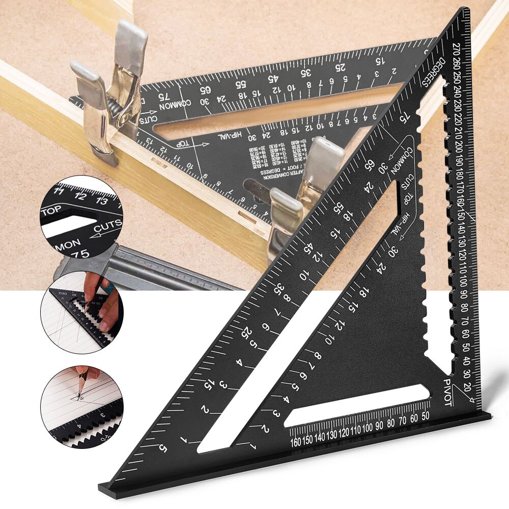 7/12 Inch Triangle Angle Ruler Triangular Gauge Protractor Trammel Carpenter Measurement Hand Tools For Woodworking