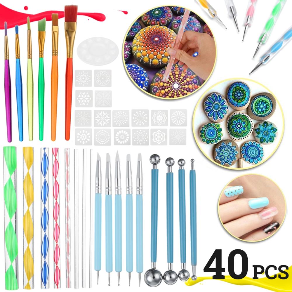 40Pcs Diy Puntjes Staven S Pennen Mandala Schilderen Puntjes Gereedschap Hout Rotsen Art Craft Tekening Nail Art Craft Decoratie handwerk: 40PCS