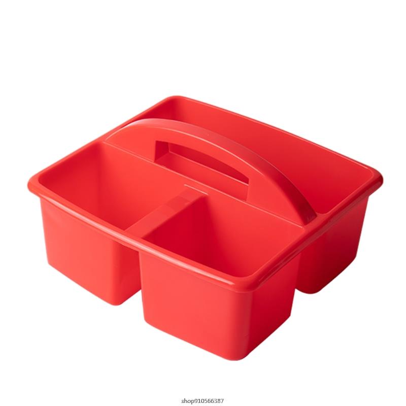 Portable Storage Caddies Box Plastic Divided Basket Bin with 3 Compartments Office Desk Organizer for Art Paint Brushes: Red