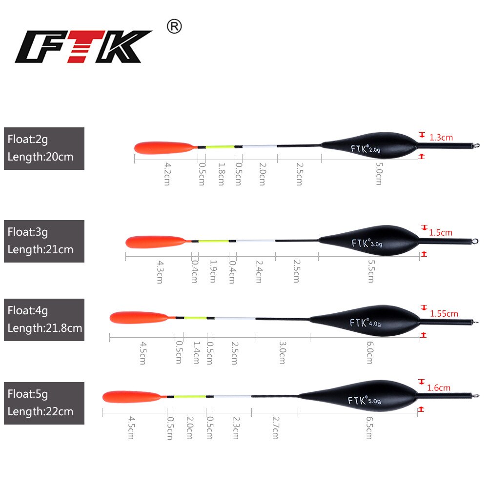 FTK Barguzinsky-flotteur pour pêche à la carpe, poids de 2g-5g, longueur 20cm-22cm, le lot de 10 pièces