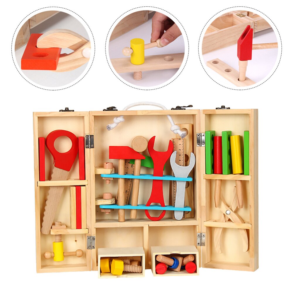 1 Set Children Repair Tool Wood Pretend Play Engineering Maintenance Tool: Default Title