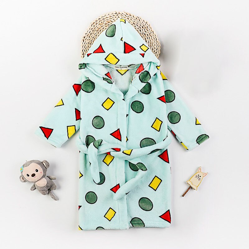 Flannel Kids Robes Children Bathrobe Baby Boy Bath Robe Hooded Bathrobes For Girls Pyjamas Baby Nightgown Kid Sleepwear: Green / 6T