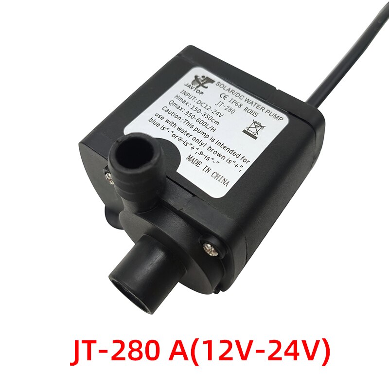 Jt -280 jt-280a 12v 24v dc 15w 650l/ h nedsænkelig enkelt sugepumpe mini elektrisk vandpumpe