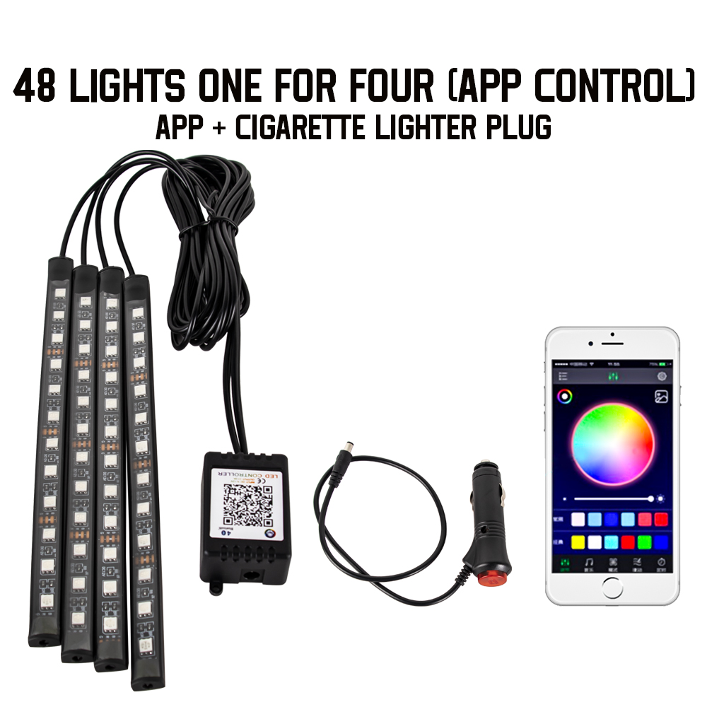 Néon 48 72 LED voiture intérieur ambiant pied lumière avec USB sans fil à distance musique App contrôle Auto RGB atmosphère lampes décoratives: blanc chaud