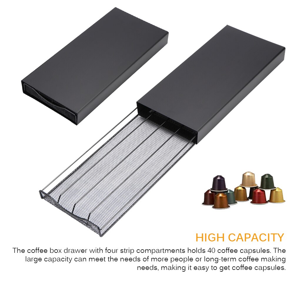 Coffee Pod Drawer Coffee Capsule Holder Holding 40pcs Coffee Capsules For Nespresso Metal Big Capacity Multifunctional