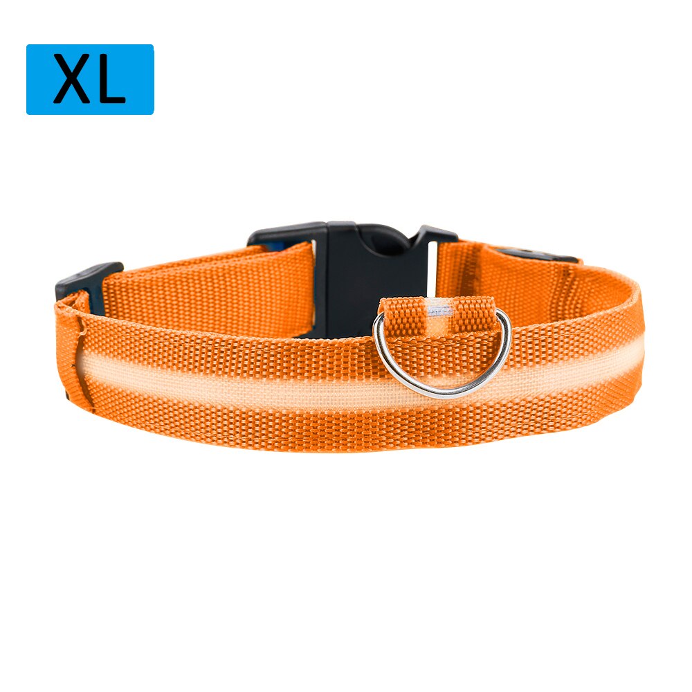 Nylon LED Pet Dog Collar Dogs Luminous Fluorescent Collars Night Safety Flashing Glow Collar In The Dark Pet Supplies: orange