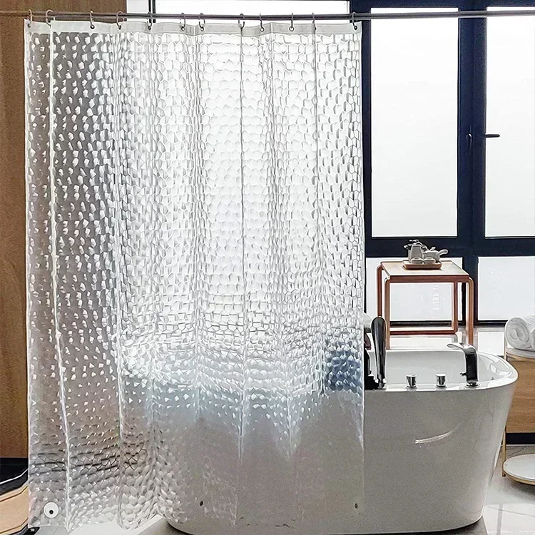 PEVA Clear Cobblestone Shower Curtain with 12 Hooks Water Splash Resistant Mildew Proof Bathtub Partition Bath Supplies: 180*180cm / Red