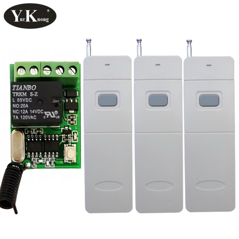 Long Distance remote control switch 5V 6V 7.4V 9V 12V Remote Control Push Button RF Wireless Switch 315 433 mhz Smart Home Alarm: 1Receiver3Remote / Toggle