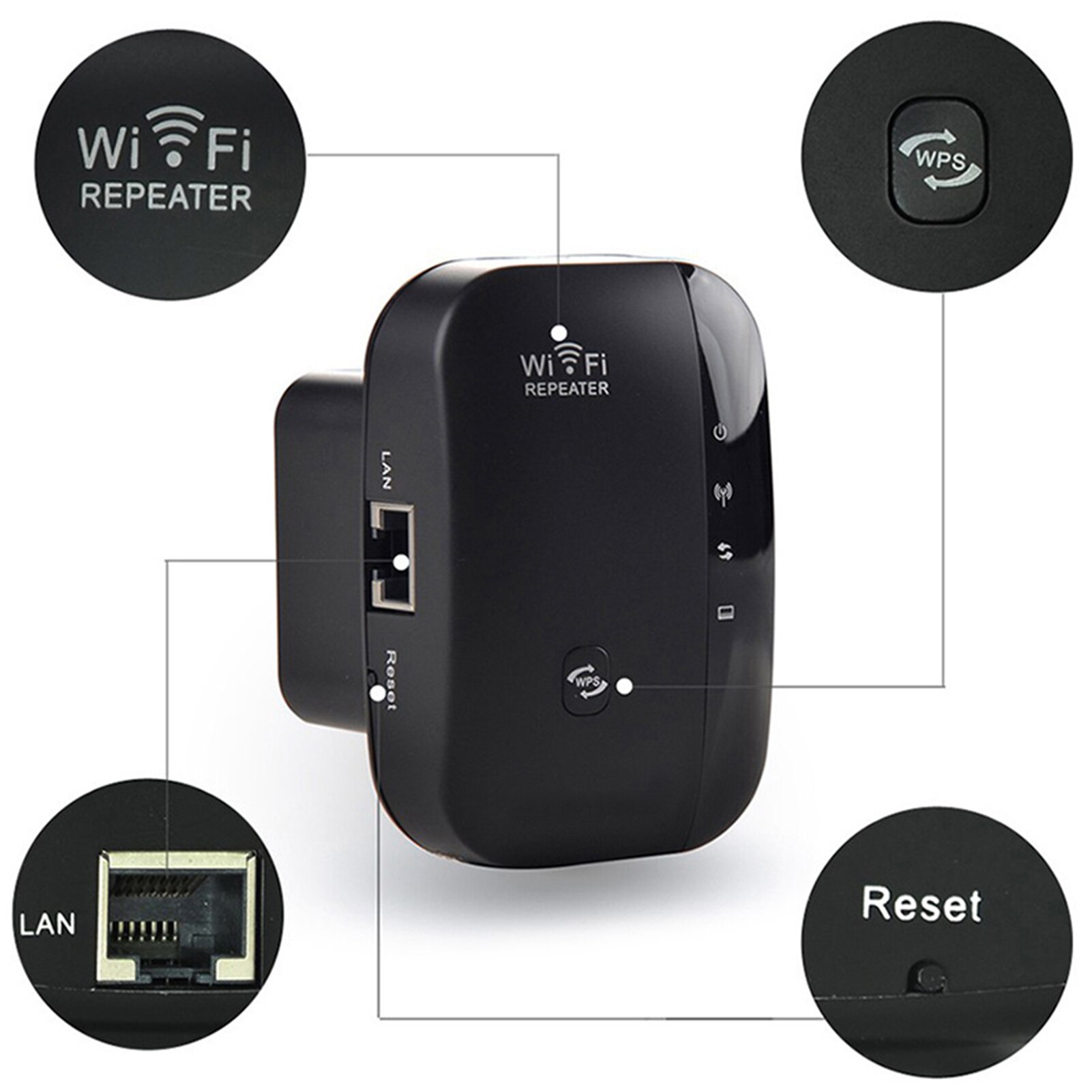 Wi-Fi Extender Signal Booster Wi-Fi Singal Range Repeater Up to 300Mbps Access Point Integrated Antennas LAN Port
