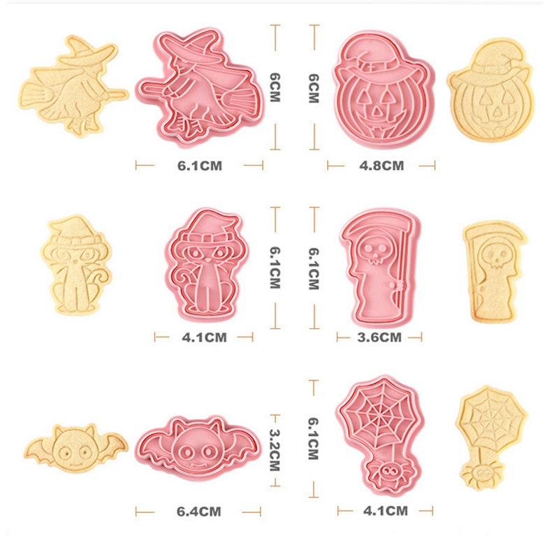 6 st/set halloween kakformar plast 3d tecknad pressbar kexform kakstämpel kök bakverk verktyg: Default Title