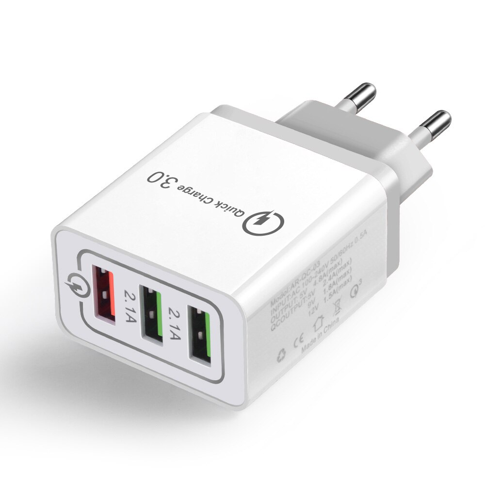 Usb Charger Quick Charge 3.0 Fast Charger QC3.0 Qc Multi Plug Adapter Muur Mobiele Telefoon Oplader Voor Iphone Samsung Xiaomi mi 9: 3 Port USB White