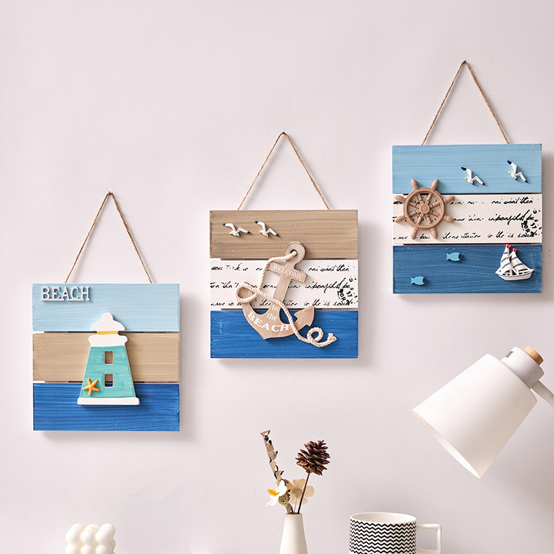 Artesanías de madera mediterráneo para decoración de pared, bienvenido a colgar en la pared, adornos colgantes, tema de playa, Océano, restaurante, Bar, decoración del hogar