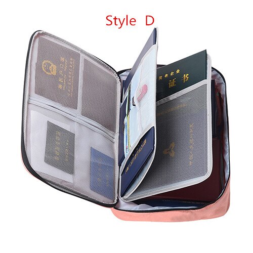 Bolsa de documentos de gran capacidad para pasaporte de viaje, organizador de tarjetas, paquete de almacenamiento impermeable para negocios para hombre: D Style Pink