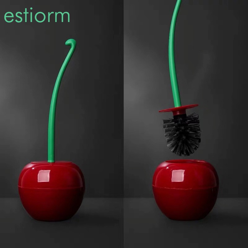 Wc borste söt körsbär toalett borste set toalett brosse wc badrum toalett renare borste plast toalett skål borste med hållare