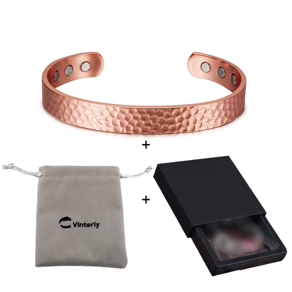 Vinterly-Pulseras y brazaletes magnéticos de cobre para hombres y mujeres, brazalete ajustable, Dijes, Pulsera de energía para la salud, artritis: CB004S bag box