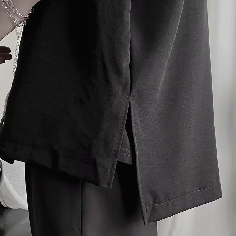 Camisas manga de verano de tres cuartos para hombre, cuello vuelto, lado posterior, corte coreano, estilo Harajuku suelto, combina con todo, ropa de calle Chic