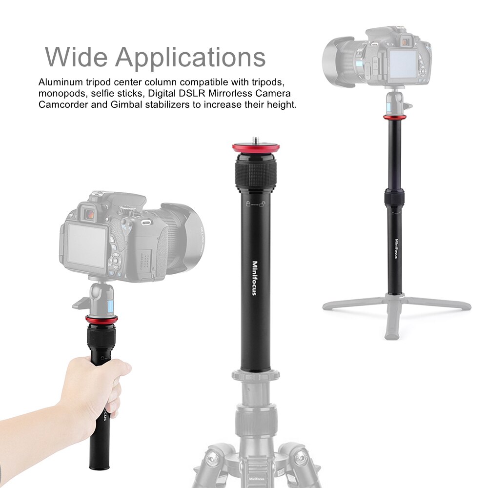 Tubo de extensión de columna central para trípode, extensor de montaje de cámara, varilla telescópica, poste de 2 secciones para cámara DSLR, trípodes de cardán de mano