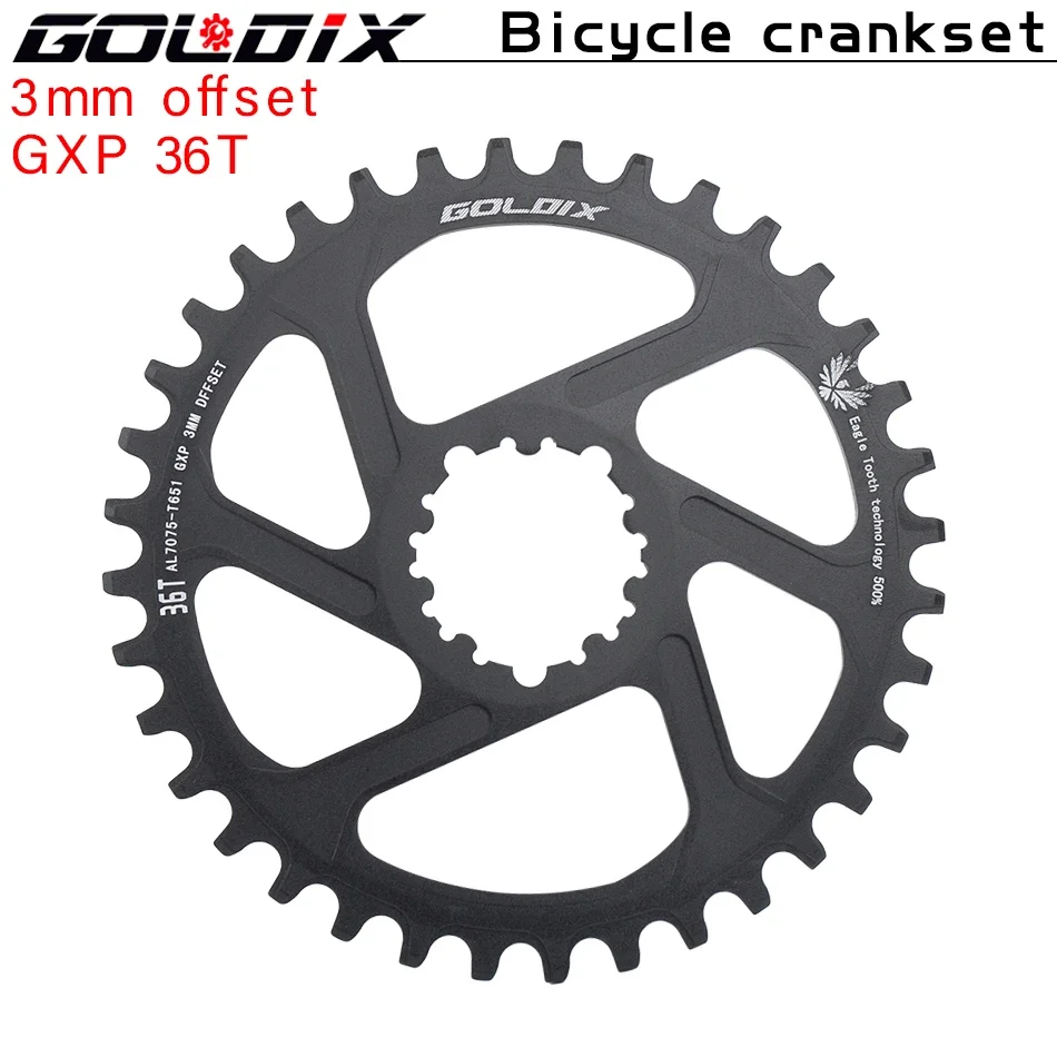 GOLDIX para plato de bicicleta de 3 clavos 0/3/6mm Offset 30/32/34/36/38T rueda de cadena de bicicleta MTB para XX1 X9 XO X01 G X NX Direct Mo: YELLOW