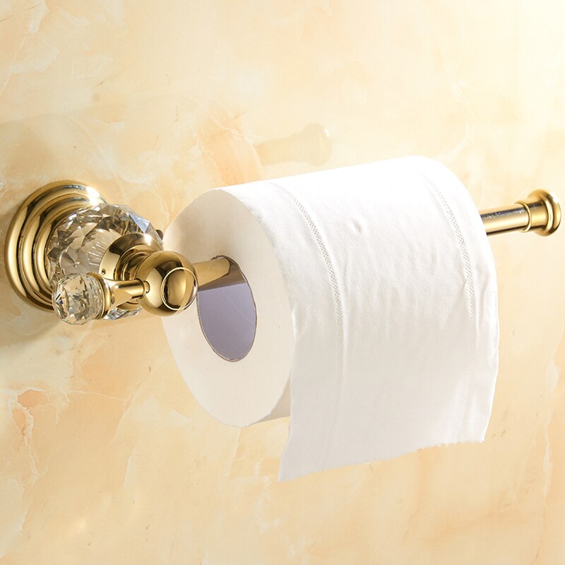 Chrome Toilet Paper Holder Brass Bathroom Roll Paper Wall Mount Crystal Tissue Holder Bathroom Accessories: gold