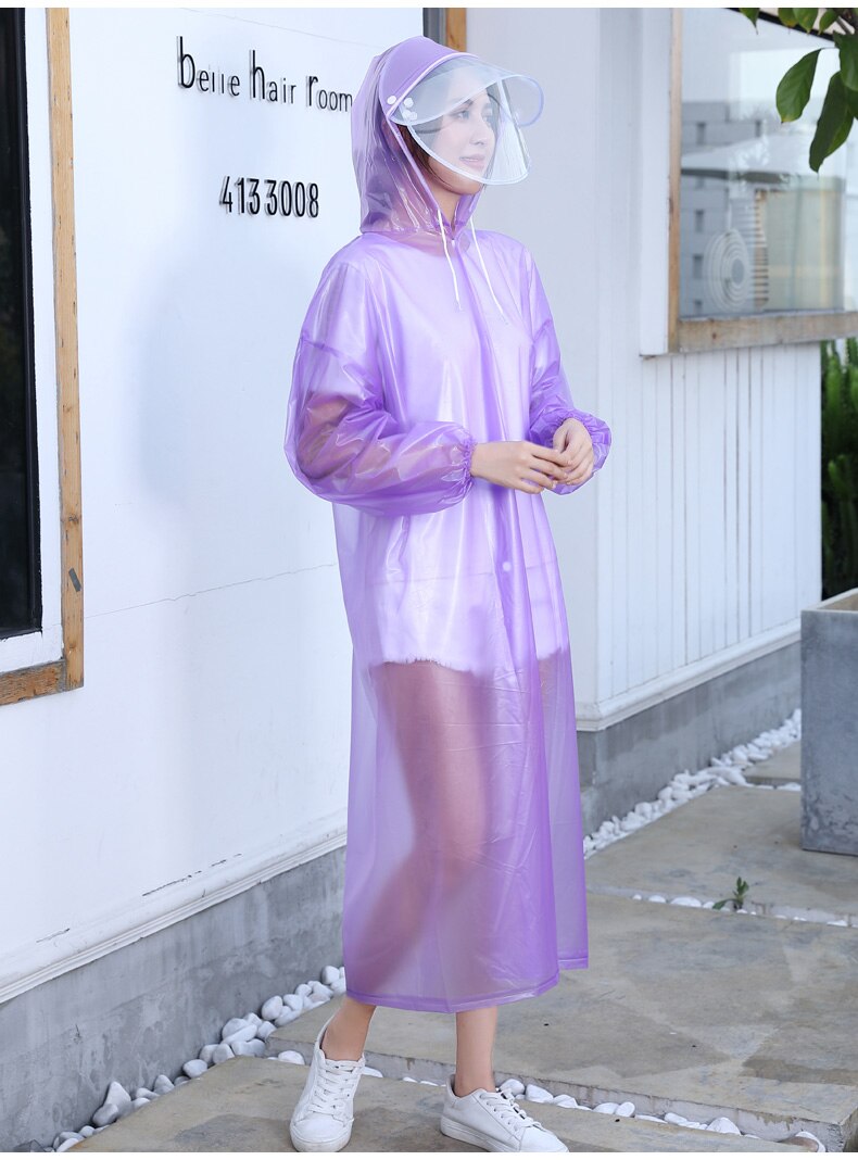 Eva gennemsigtig regnfrakke med ansigtsmaske virusbeskyttende bærbar regntøj vandtæt hætteklædt poncho plast regndæksel ansigtsmaske