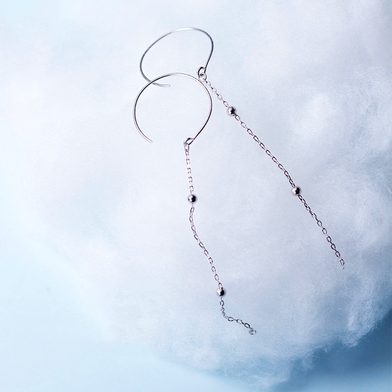 INZATT Real 925 Sterling Silver Beads Long Chain Tassel Hoop Earrings Bohemia Style Jewelry Earring Female