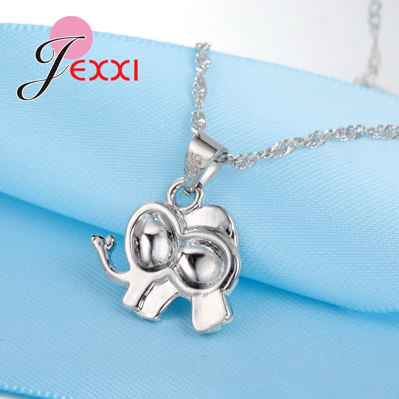 Lovely 925 Sterling Silver Chain Cubic Zirconia Elephant Necklace Earrings Sets Bijoux Dress Jewelry Accessories