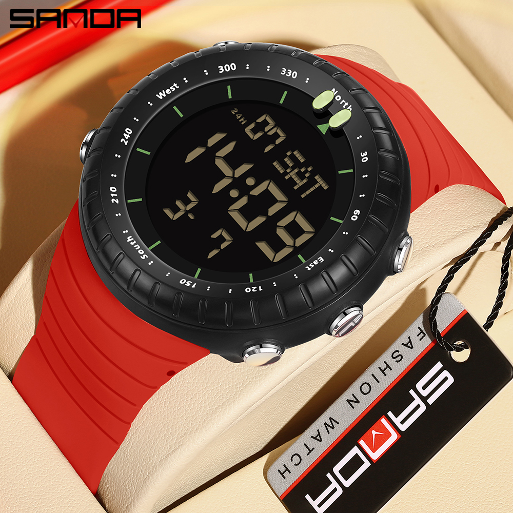 SANDA-reloj electrónico deportivo para estudiantes, cronógrafo Digital multifuncional, resistente al agua, LED, cuenta atrás, a prueba de golpes, 6184