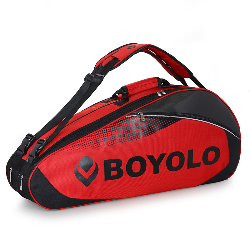 Tennis taske til 15 stk ketsjere badminton tasker til træning pu skulder ketsjer sport tasker med dobbelt sko lomme: Rød