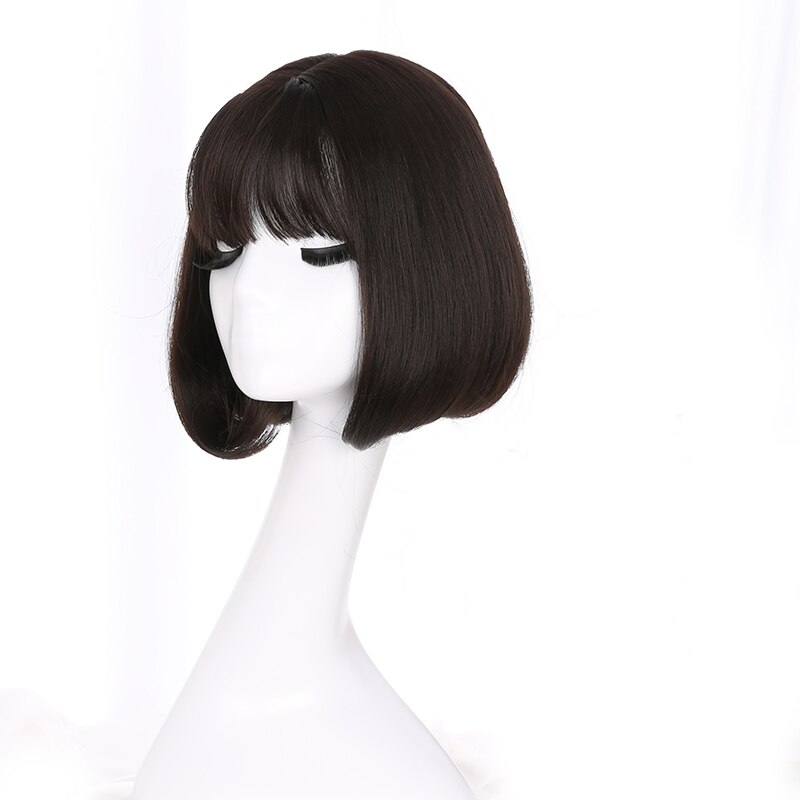 Yiyaobess-perruque synthétique style carré court | Perruque grise brune noire rotin lin grise avec frange Air coréenne de 12 pouces pour femmes