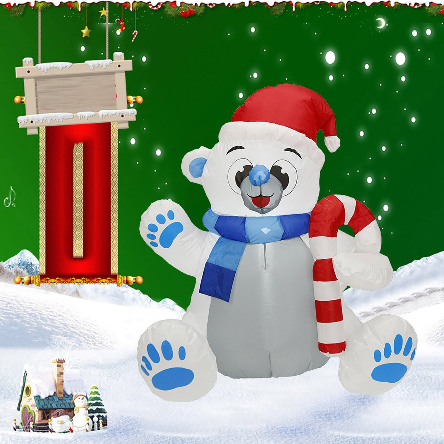 Christmas Decorations with LED Lights 1.5m Inflatable Snowman Blow Up for Home Yard Shopping Malls Xmas Party Decor EU Plug: 1.2m Bear