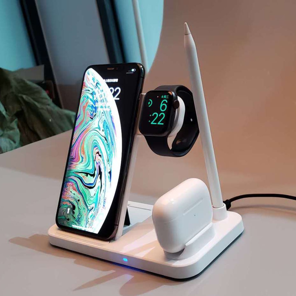 4-in-1 Wireless Charger Stand for iPhone, Apple Watch, AirPods - 15W Qi Fast Charging Desk Holder