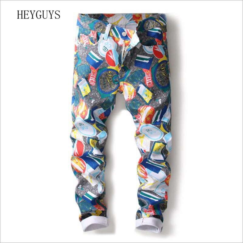 Nagri Mannen Gekleurde Patroon 3D Gedrukt Jeans Mode Slanke Skinny Geometrische Geschilderd Denim Broek 29 30 31 32 33 34 36 38