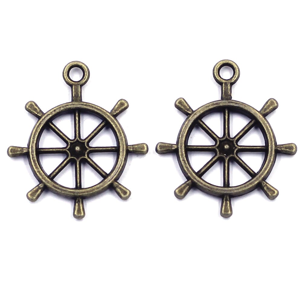10Pcs Pendants Rudder Ship Sea Zinc Metal Alloy Bronze Tone Jewelry DIY Making Finding Charms 25x24mm