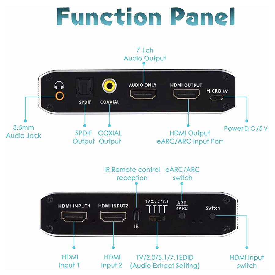 2x1 4K HDMI Switch eARC Audio Extractor With ARC &amp; Optical Toslink HDMI 2.0 Switch 4K 60Hz HDMI Switcher Remote for Apple TV PS4